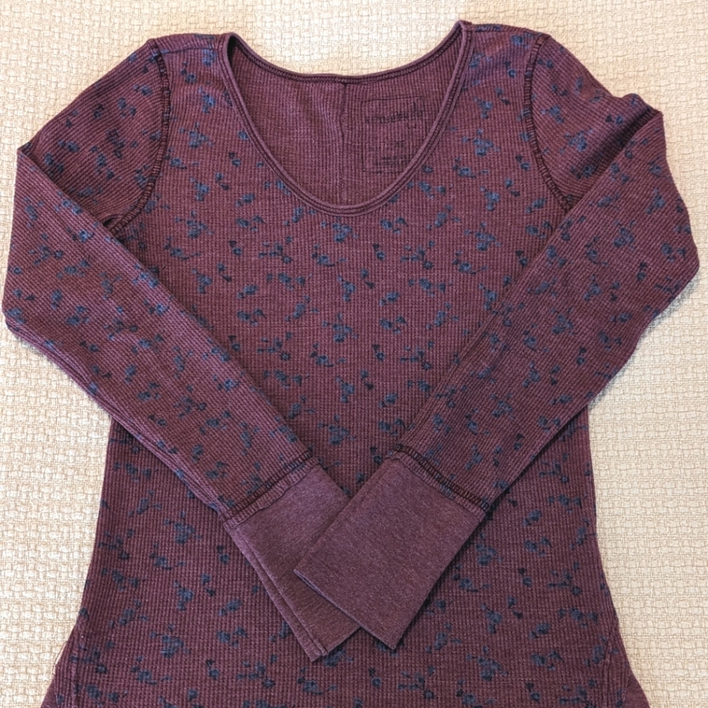 We The Free, Free People, Long Sleeve, Cranberry Shirt with Flowers, Size XS